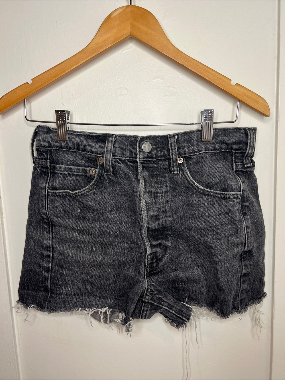Levi's Altered 501 Skinny Black Washed High-Rise Denim Cutoff Shorts